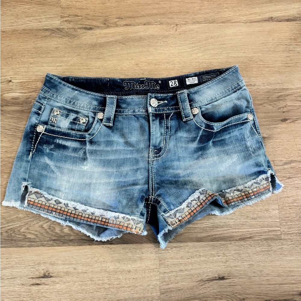 Miss Me Blue Distressed Jean Shorts